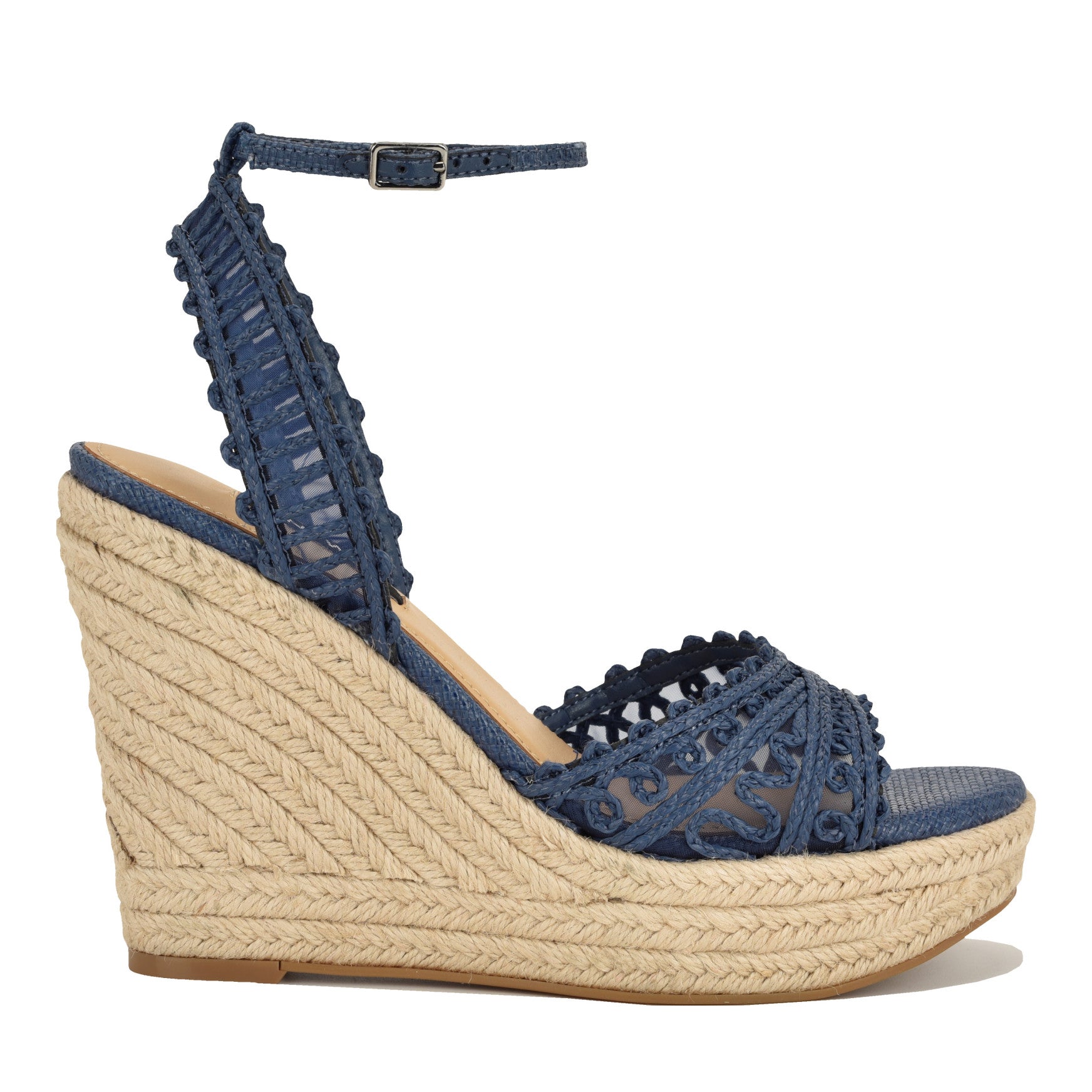 マロンパンナ Women's Hanx Espadrille Wedge Sandals - Blue Raffia/Mesh | Nine West