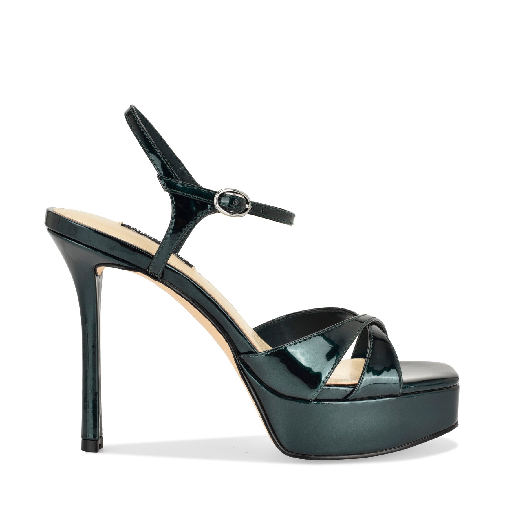 Women's Tates Platform Sandals - Dark Teal Mirror | Nine West