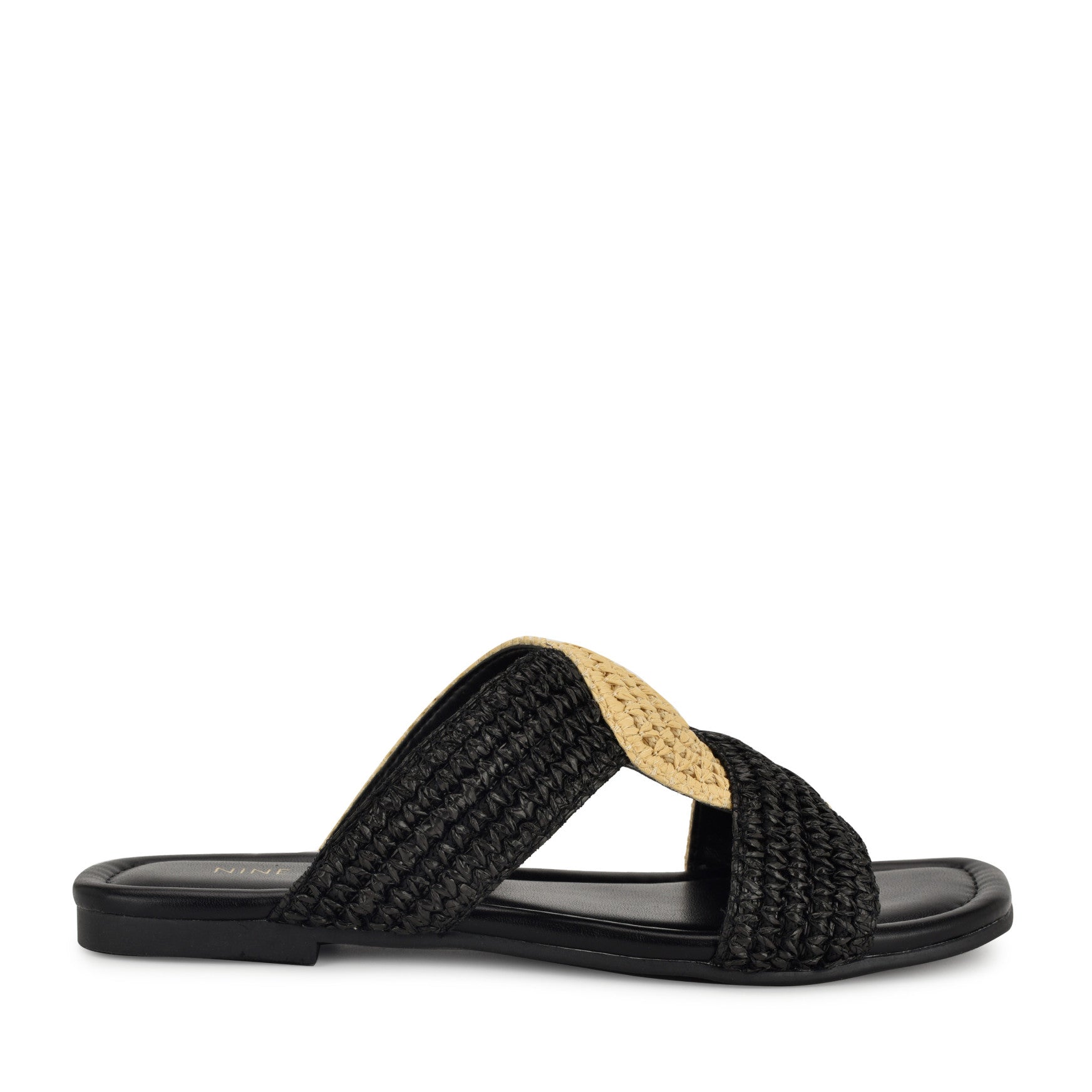 Women's Quara Flat Sandals - Black/Natural Raffia | Nine West