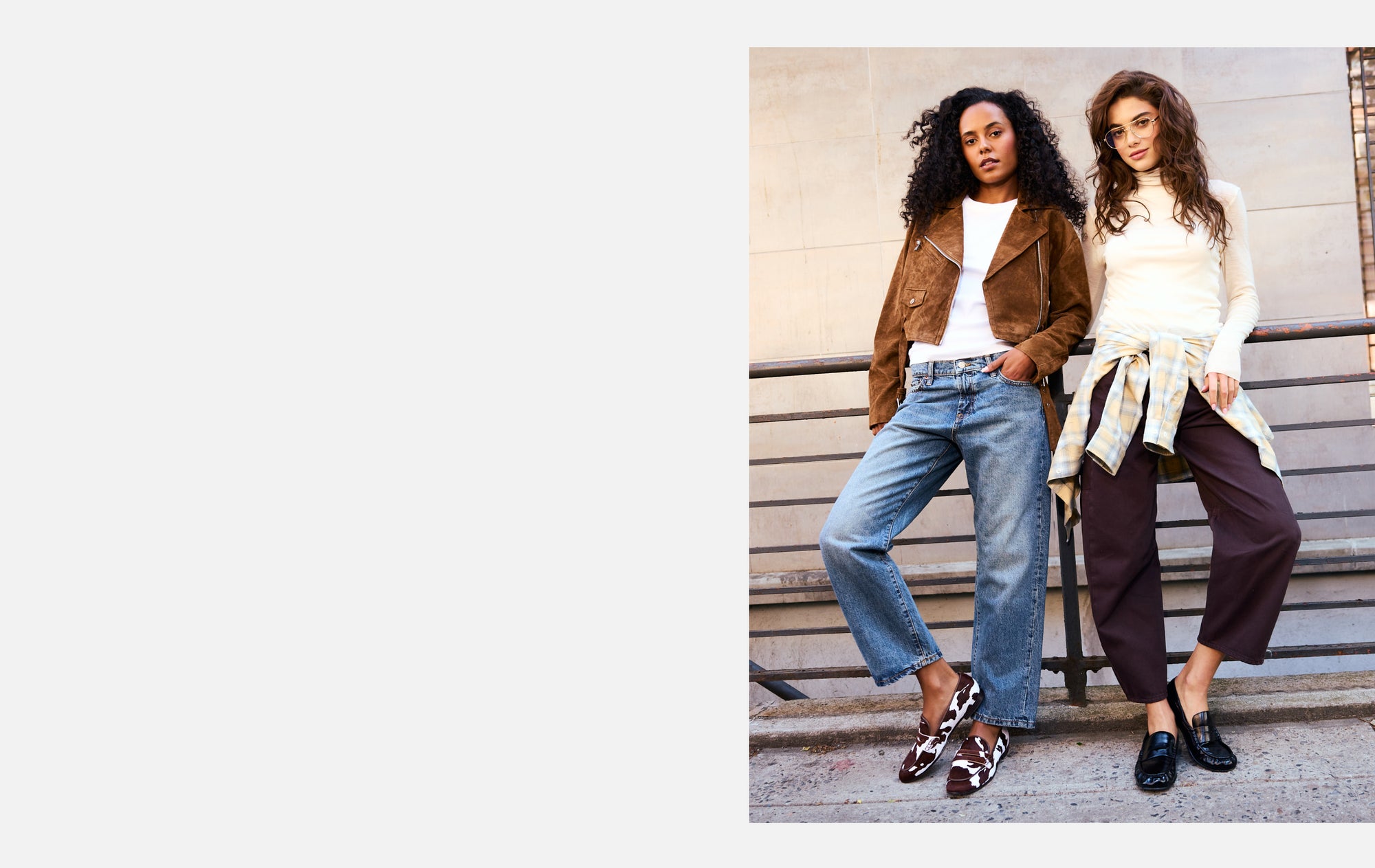 Editorial banner featuring models wearing loafers