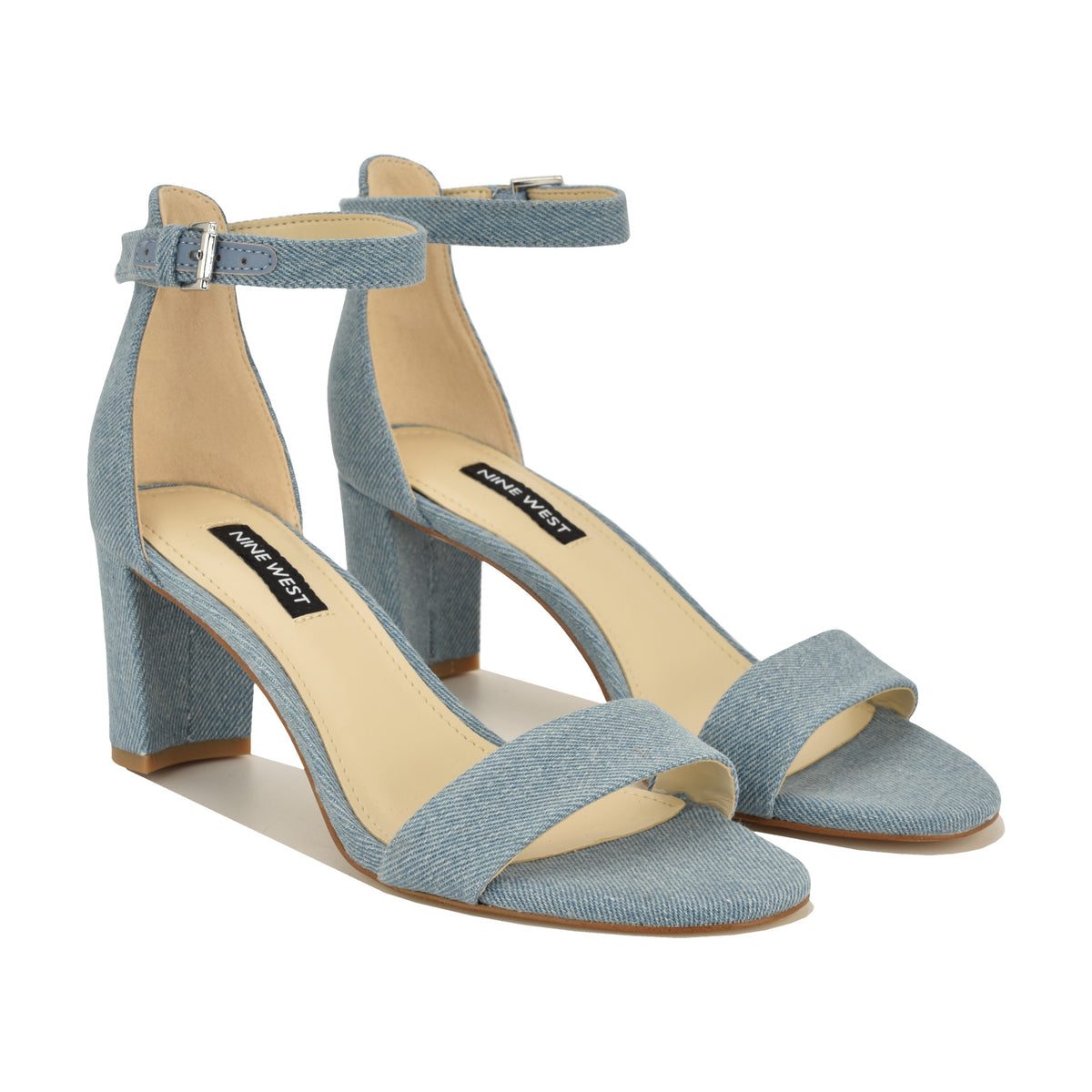 Women's Pruce Ankle Strap Block Heel Sandals - Denim | Nine West