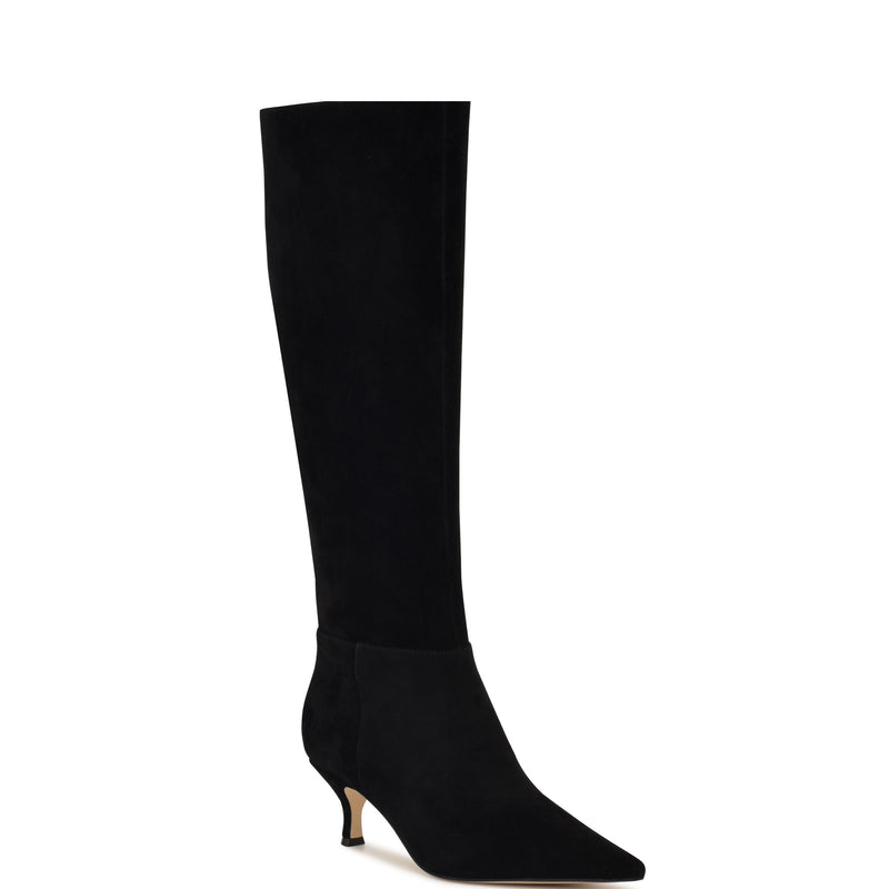 Women's Somas Kitten Heel Knee High Leather Boots - Black Suede | Nine West Women's Somas Kitten Heel Knee High Leather Boots - Black Suede | Nine West
