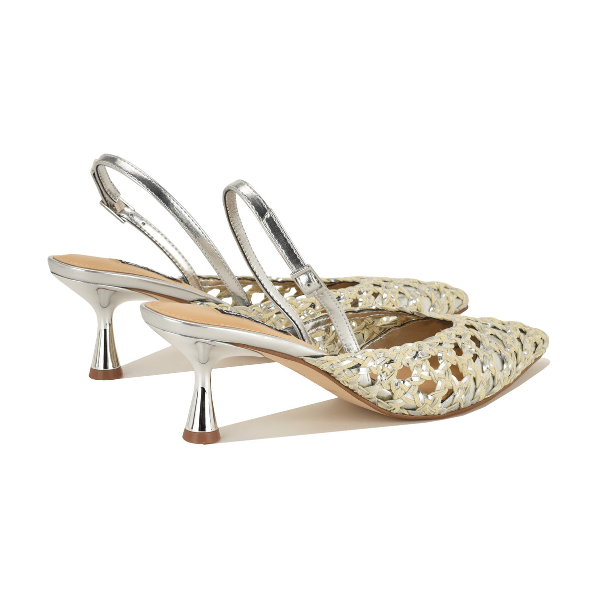 Women's Randela Woven Slingback Pumps - Cream/Silver | Nine West