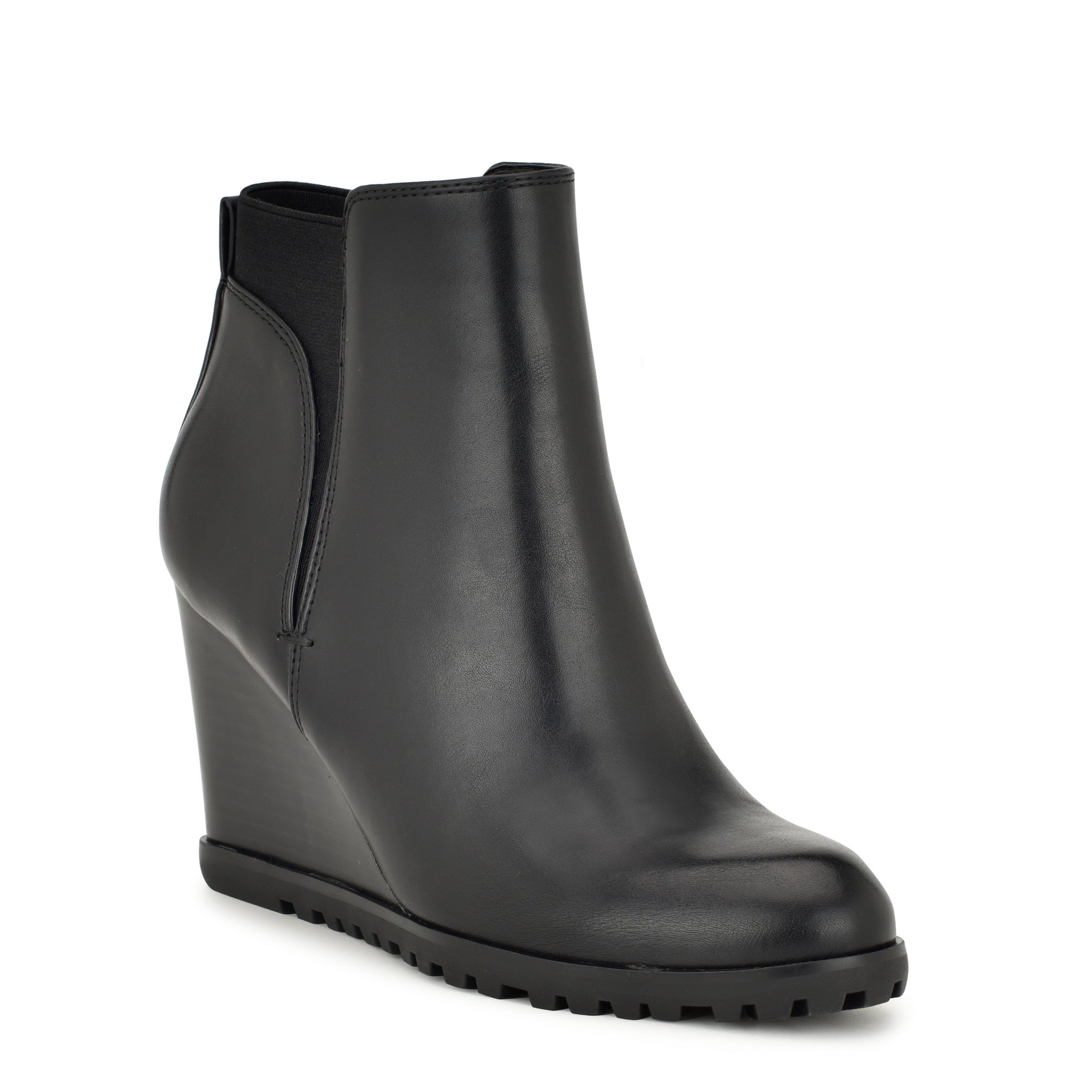 Womens black leather wedge on sale booties