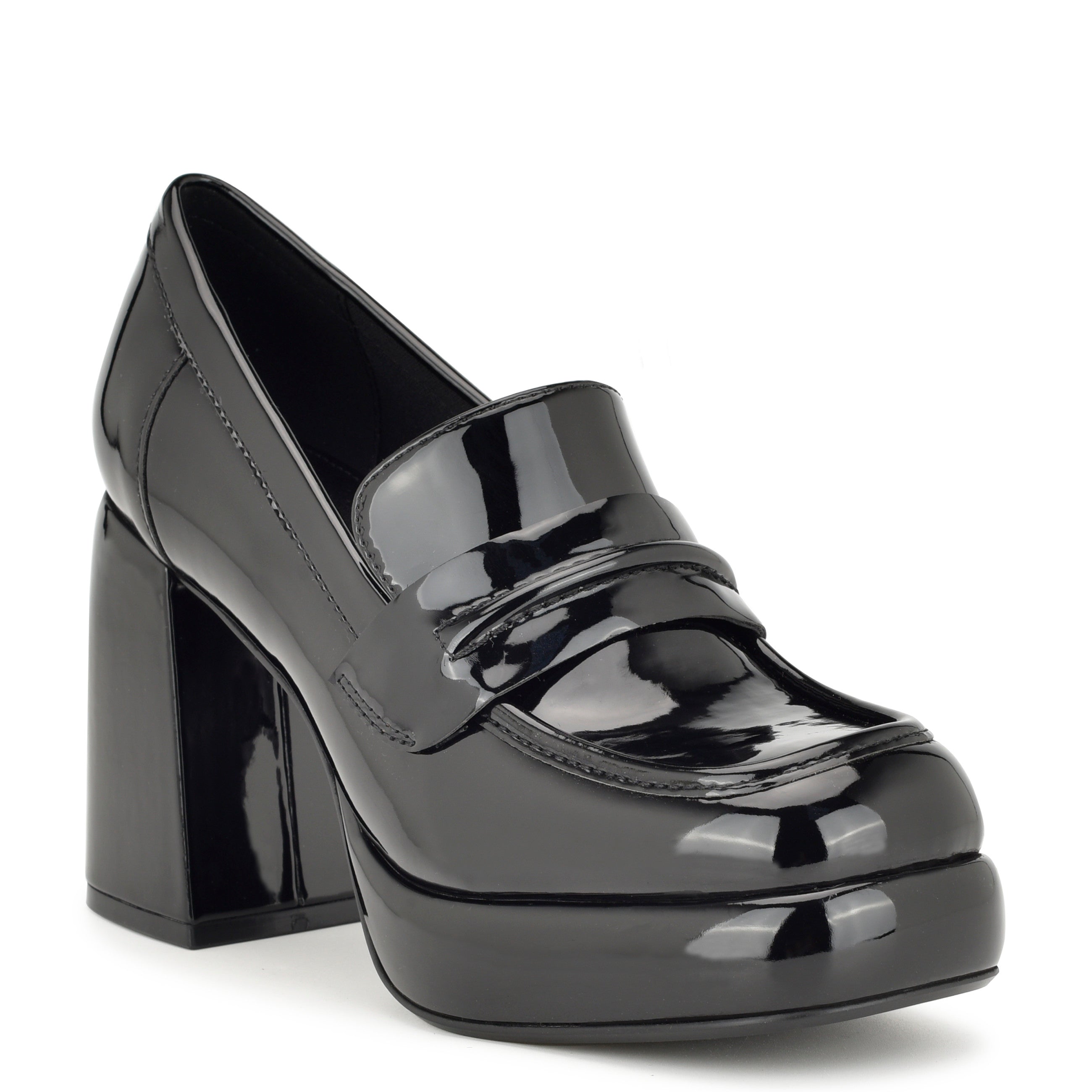 Faux Patent Leather Platform Loafer Heels