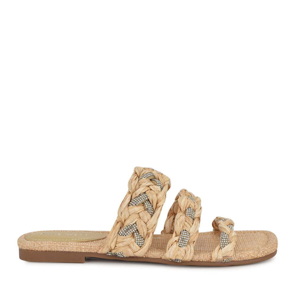 Women's Qazz Flat Slide Sandals - Natural Raffia | Nine West