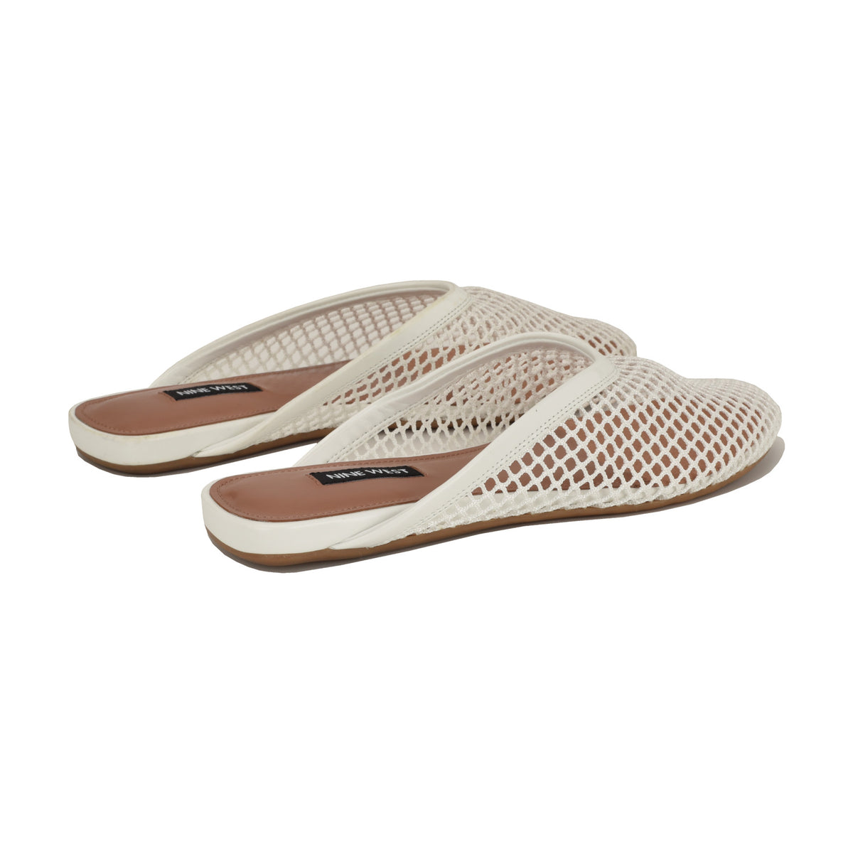 Women's Daniela Flat Mesh Mules - White Mesh | Nine West