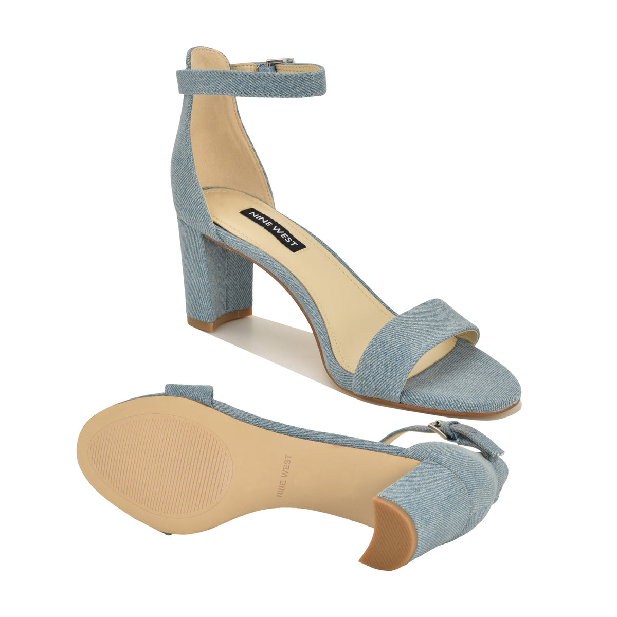 Women's Pruce Ankle Strap Block Heel Sandals - Denim | Nine West