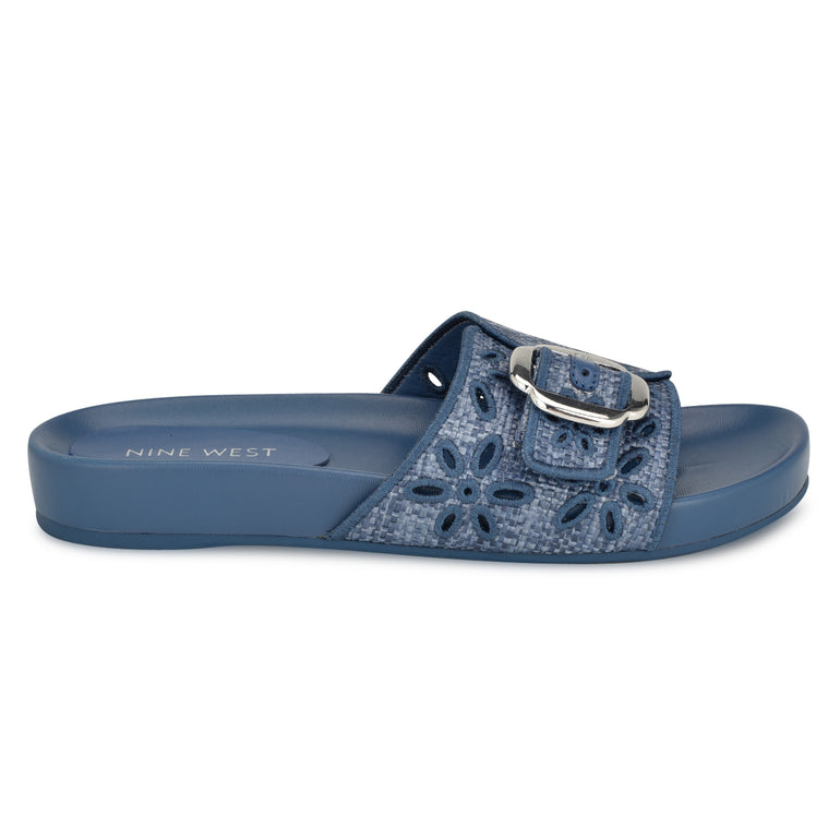 나인웨스트 NINEWEST Giulia Casual Footbed Sandals,Blue Raffia