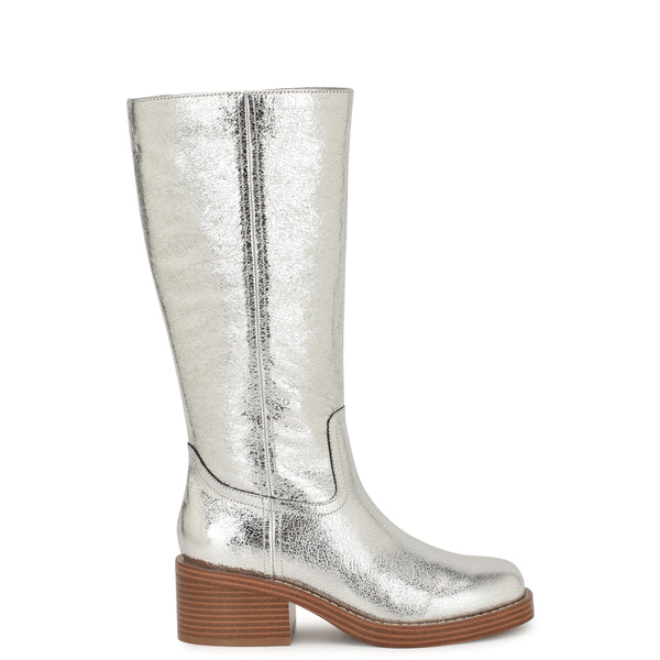 Women's Broklyn Block Heel Casual Leather Boots - Metallic | Nine West