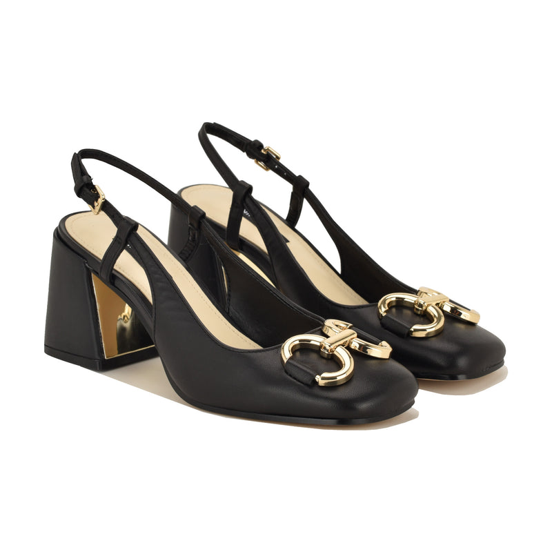 Cast Leather Block Heel Slingback Pumps