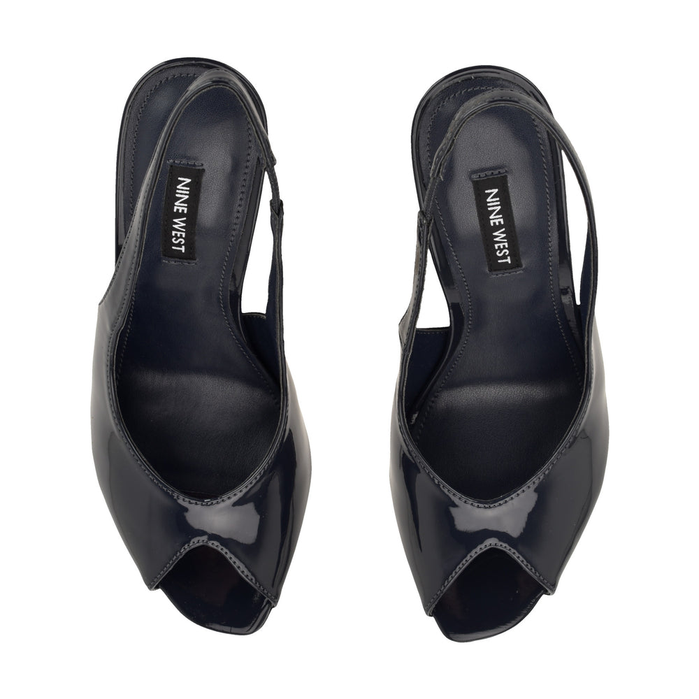 Women's Pretta Peep Toe Slingback Pumps - Navy Patent | Nine West