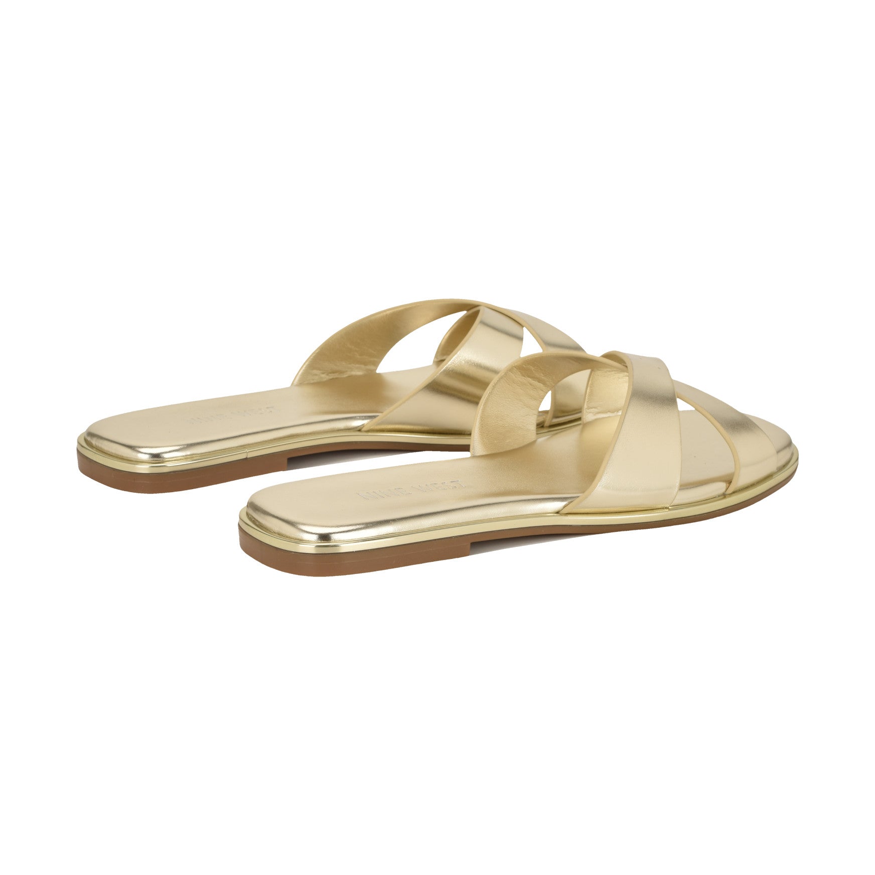 ミルクザノッティ　GOLD PLATE FLAT SANDAL 37DBR Women's Edeny Flat Slide Sandals - Platino | Nine West