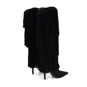 Genviv Leather Fringe Boots