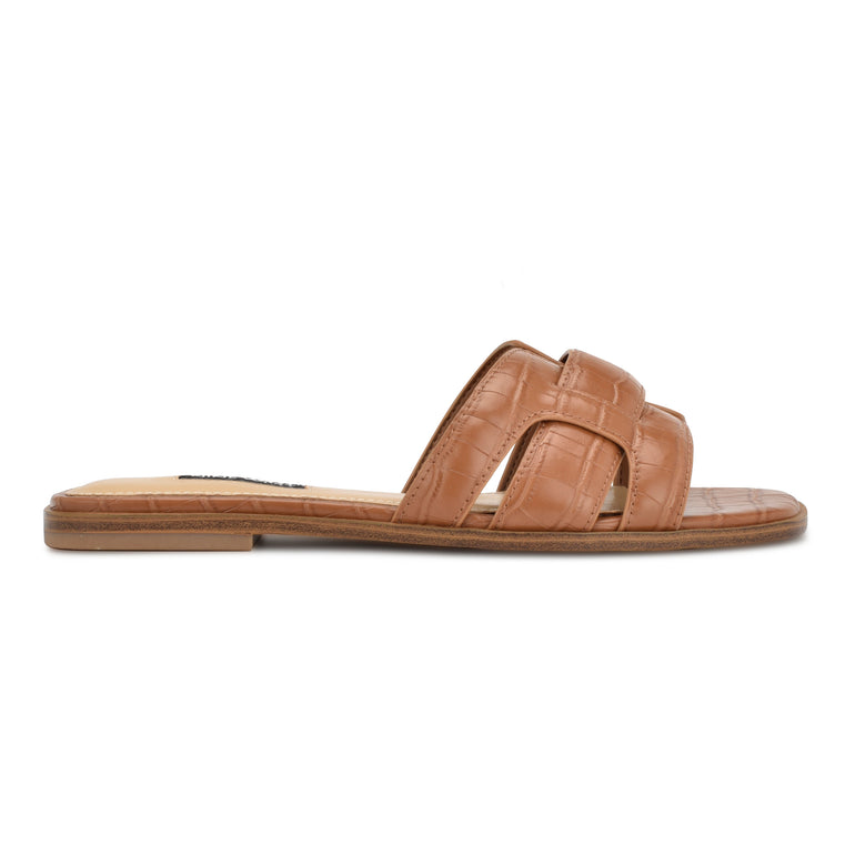 나인웨스트 NINEWEST Germani Flat Slide Sandals,Brown