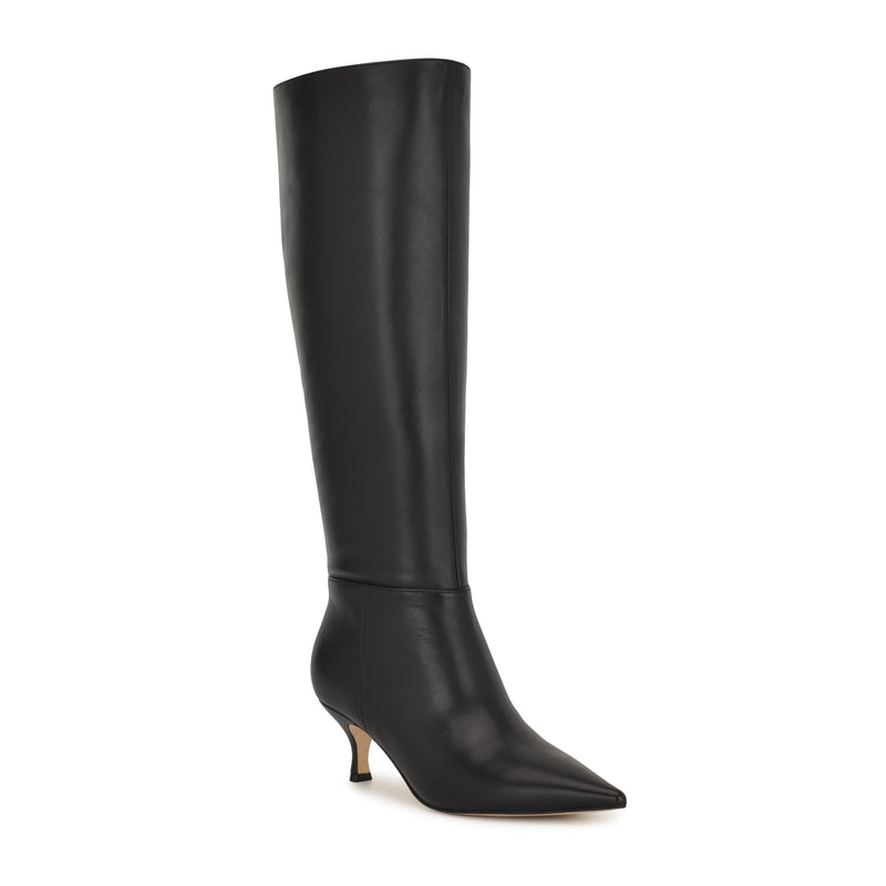 Somas Kitten Heel Wide Calf Leather Boots