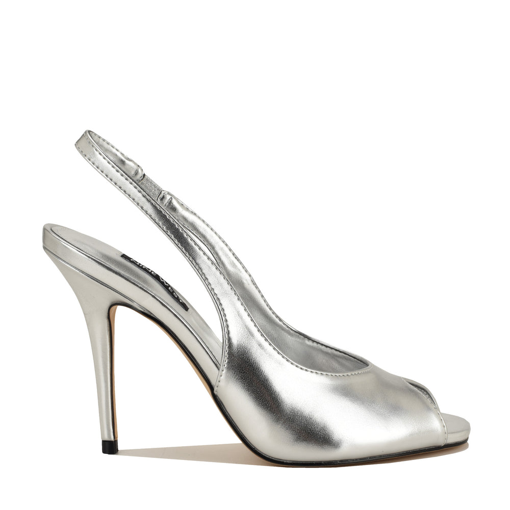 Women's Pretta Peep Toe Slingback Pumps - Silver | Nine West