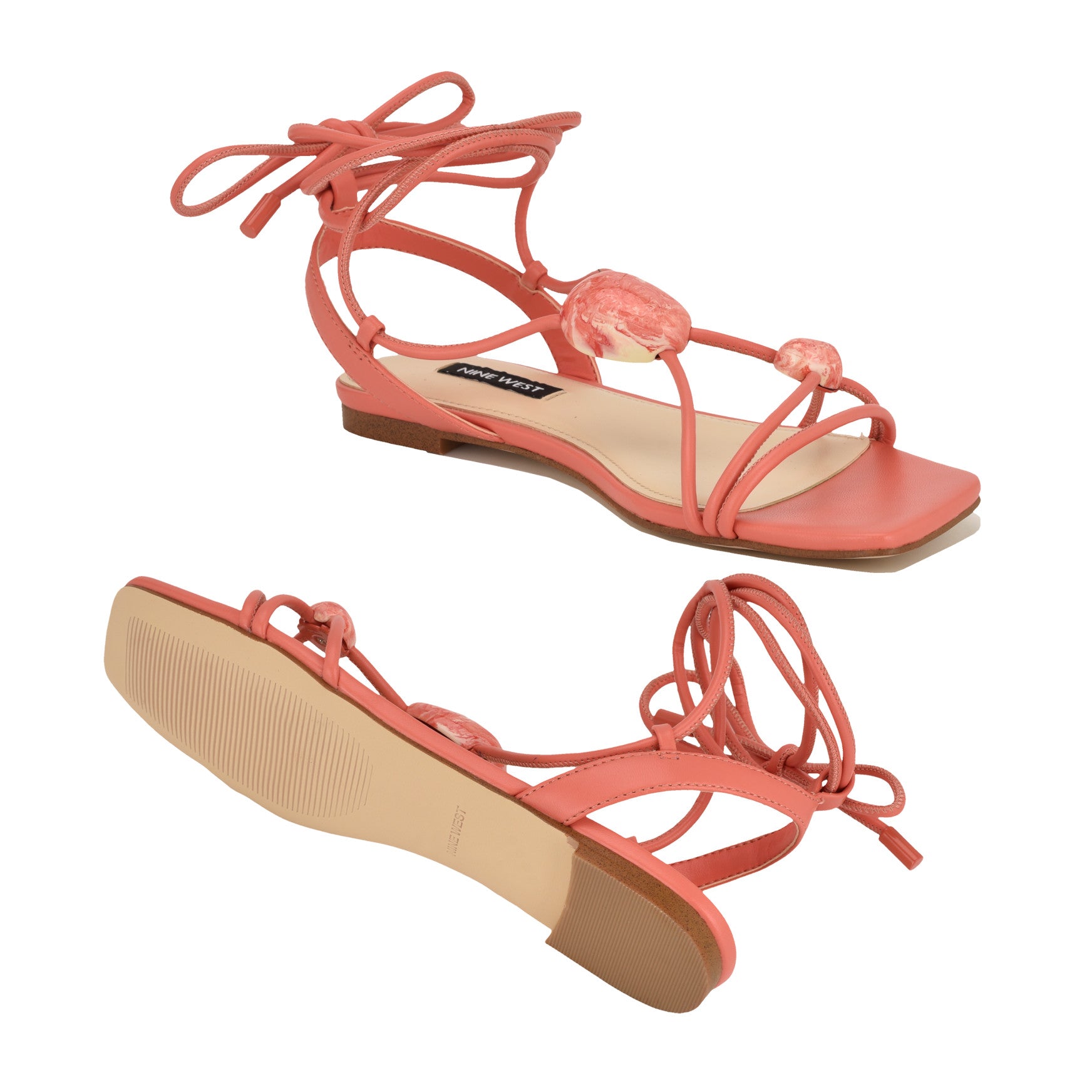 Women's Niraa Ankle Wrap Flat Sandals - Coral | Nine West