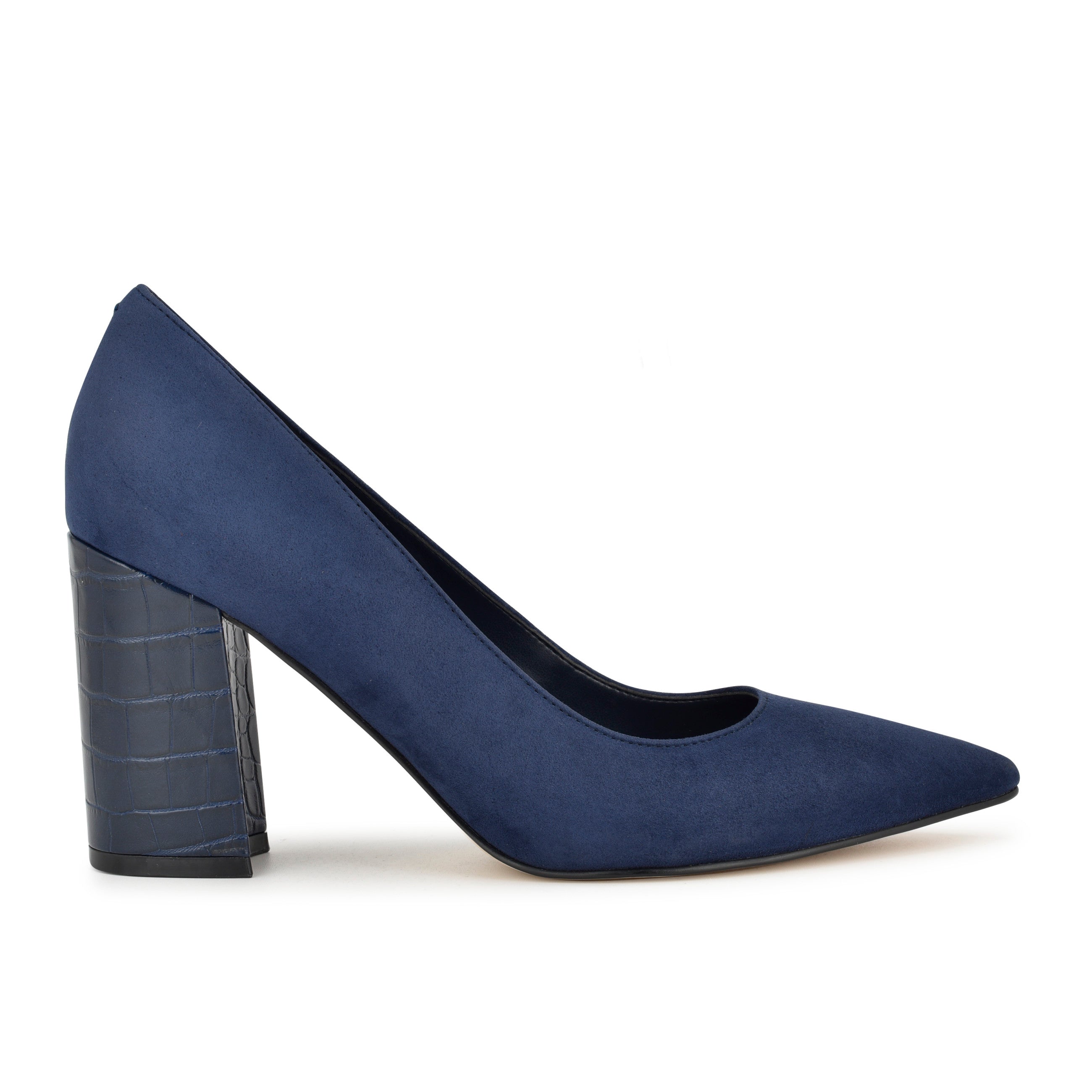 Blue suede block hot sale heel pumps