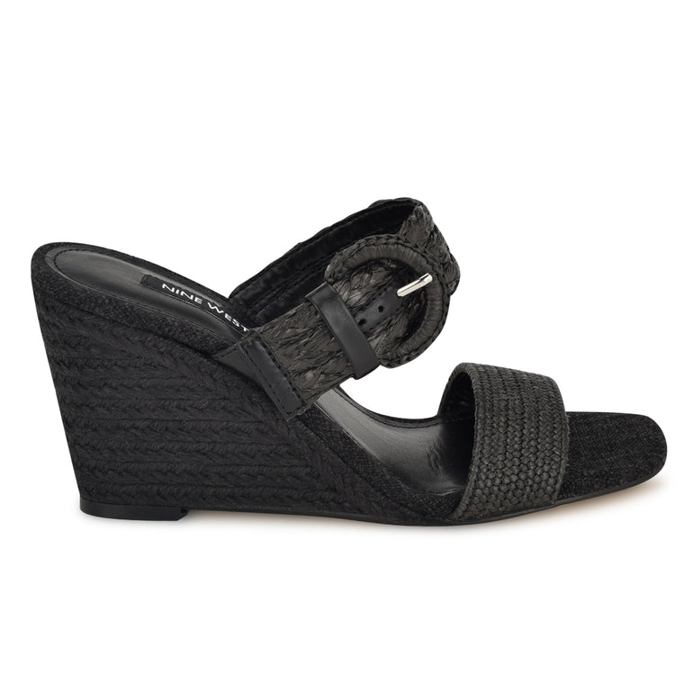 나인웨스트 NINEWEST Novalie Slip-on Wedge Sandals,Black