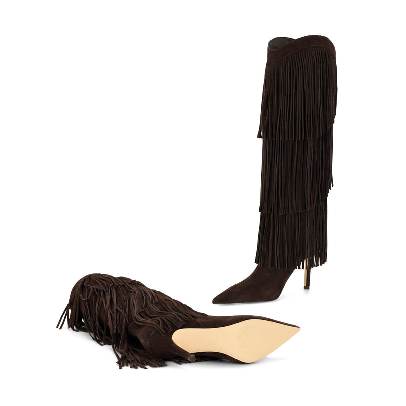 Genviv Leather Fringe Boots
