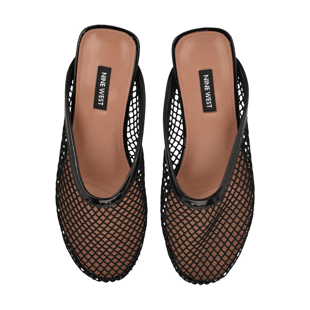 Women's Daniela Flat Mesh Mules - Black Mesh | Nine West