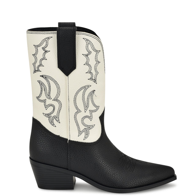 A black and white cowboy boot