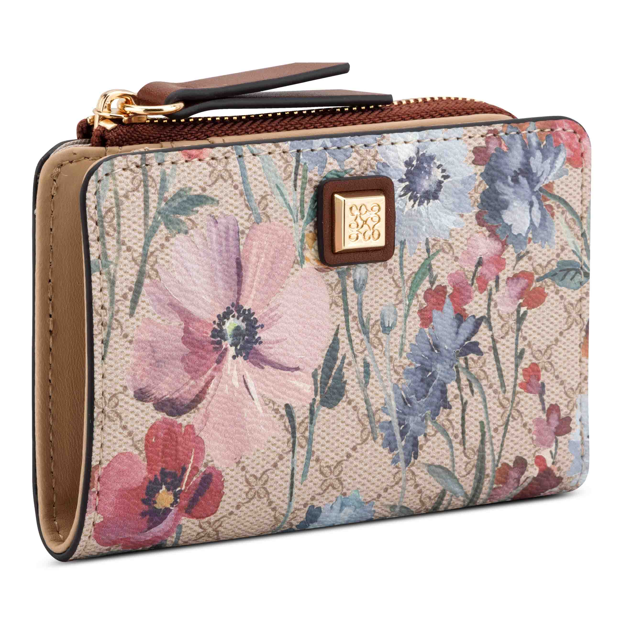 Khora Zip Card Case - Floral Logo Chestnut | Nine West