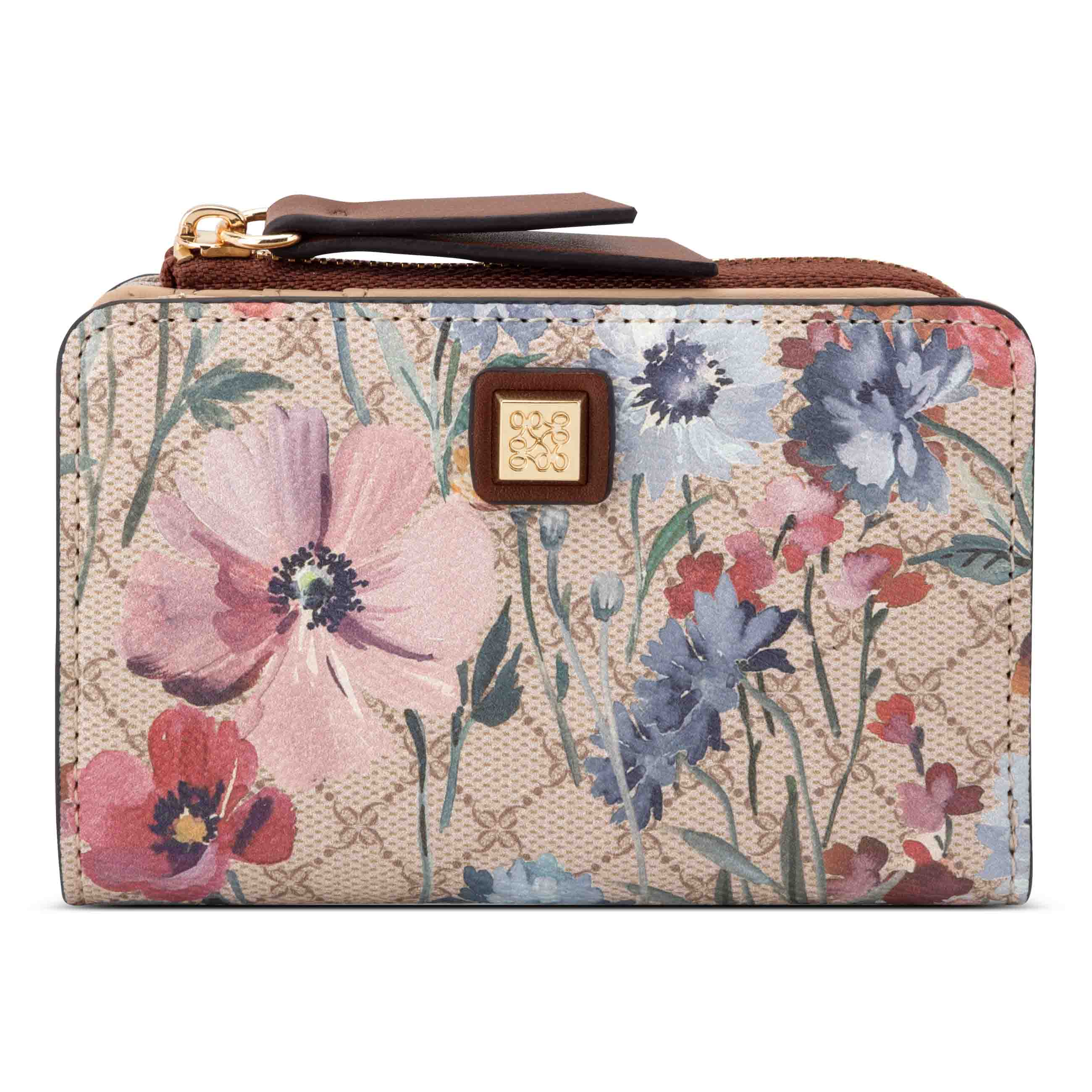 Khora Zip Card Case - Floral Logo Chestnut | Nine West