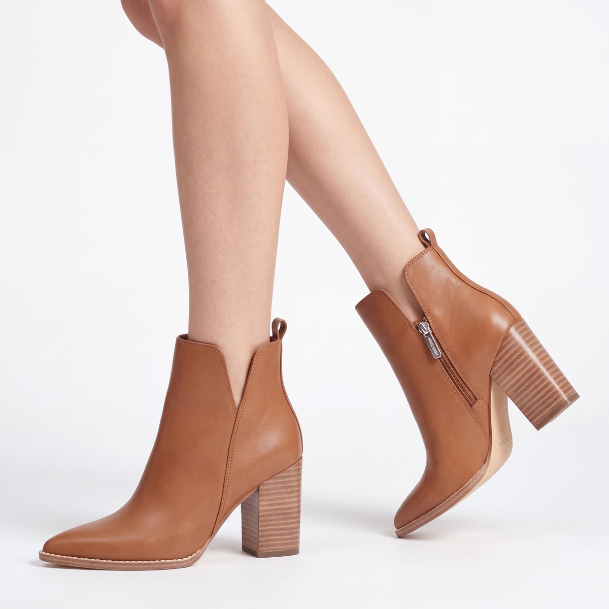 Birds Block Heel Leather Booties