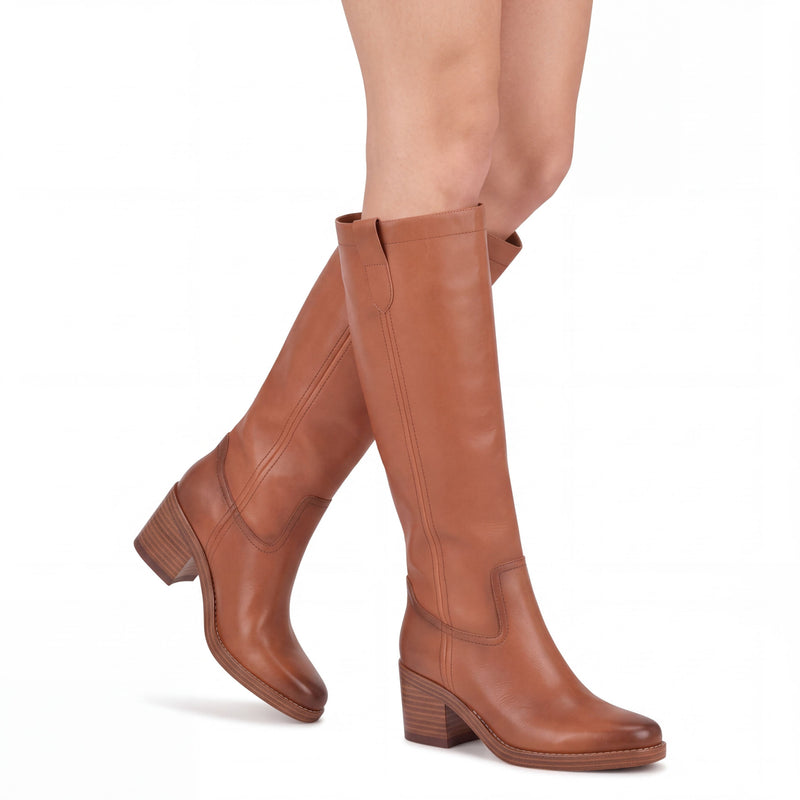Hecee Block Heel Tailored Leather Boots