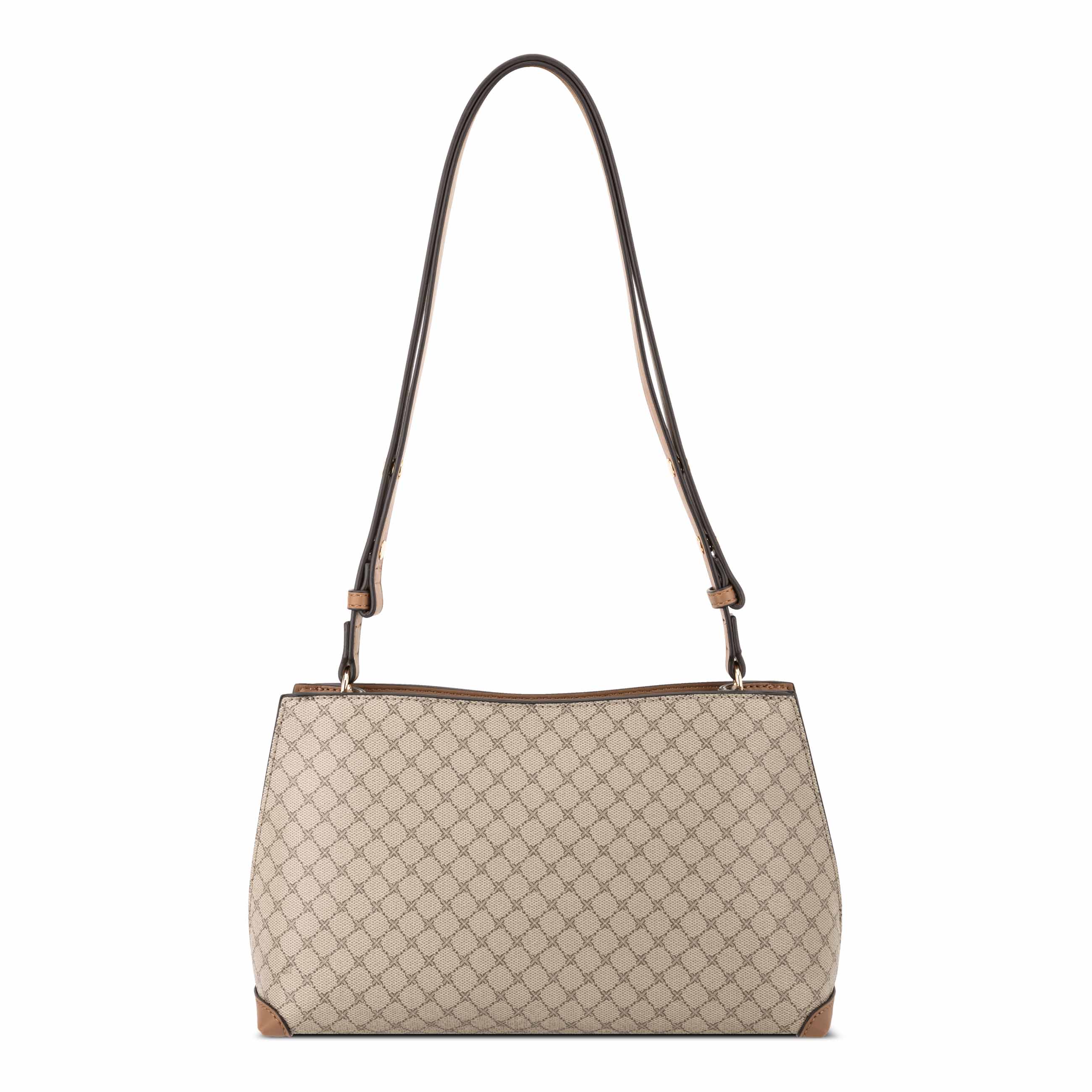 Vevina Convertible Shoulder Crossbody Bag - Beige Logo/Toffee