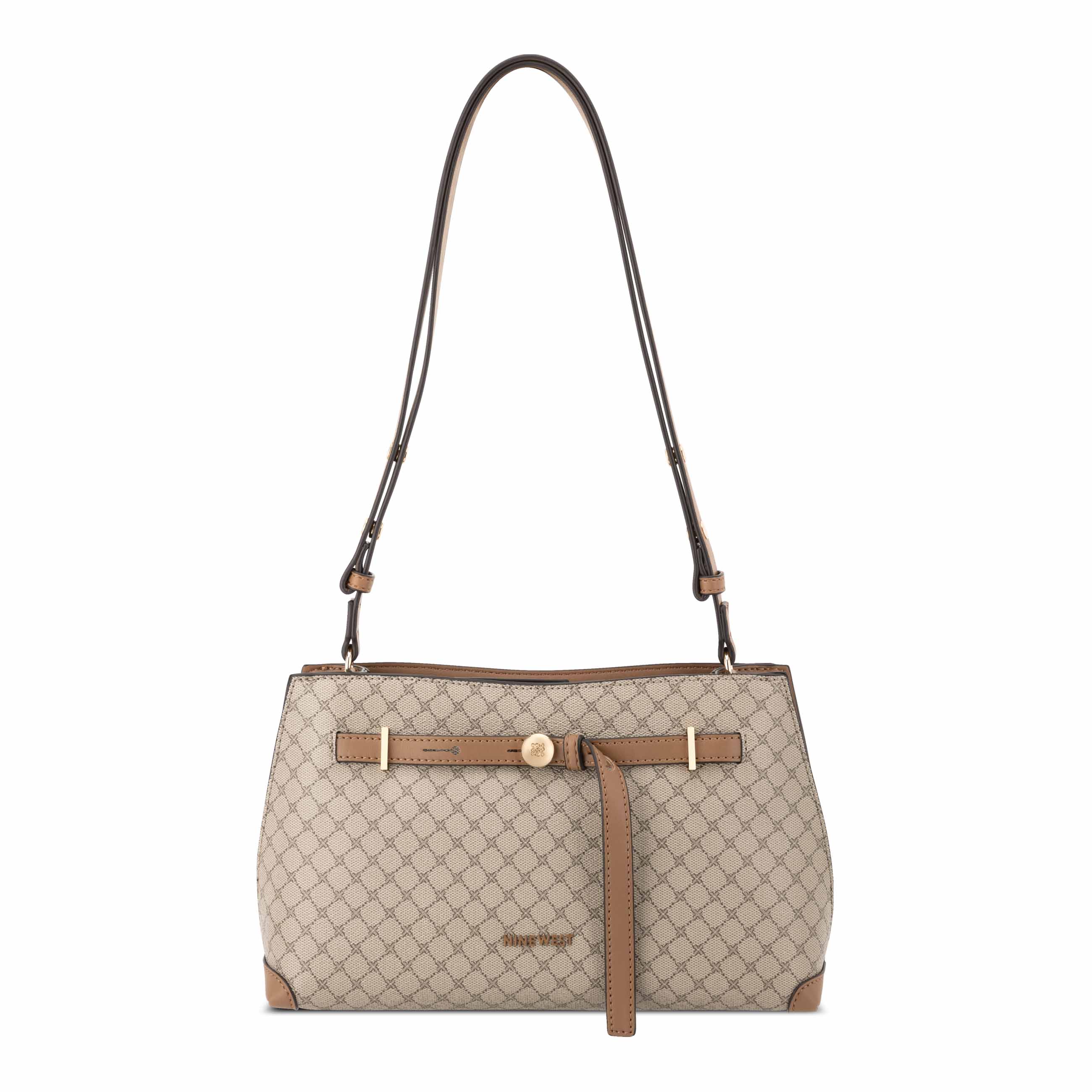 Vevina Convertible Shoulder Crossbody Bag - Beige Logo/Toffee