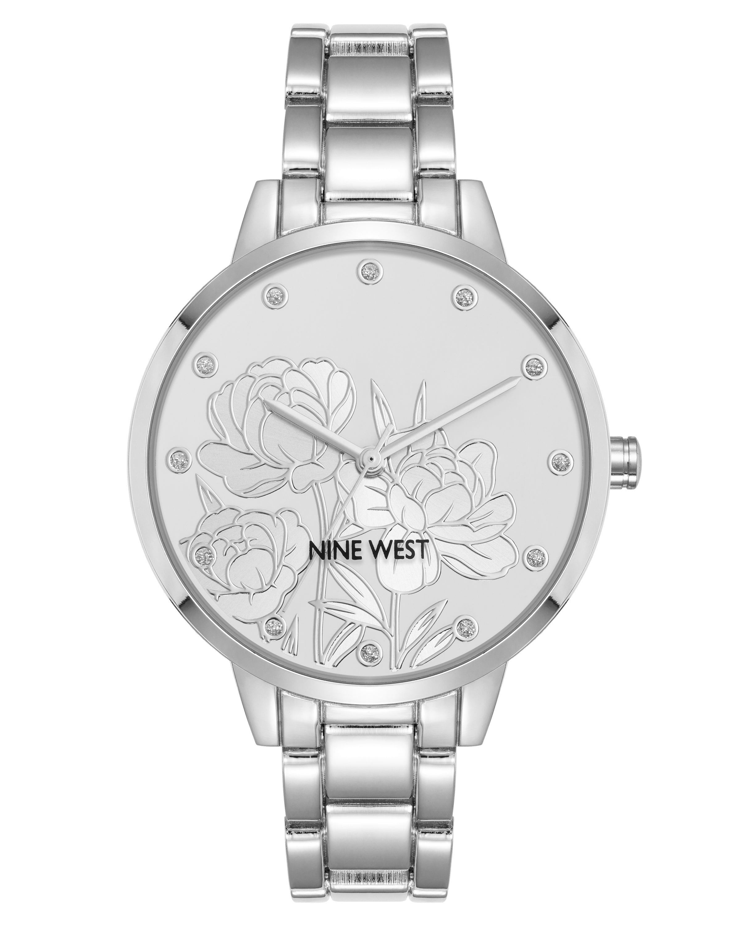 Crystal Accented Floral Dial Watch