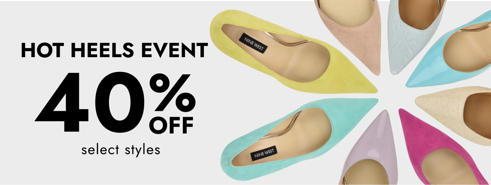 Promotional banner featuring Hot Heels Event 40% off select styles