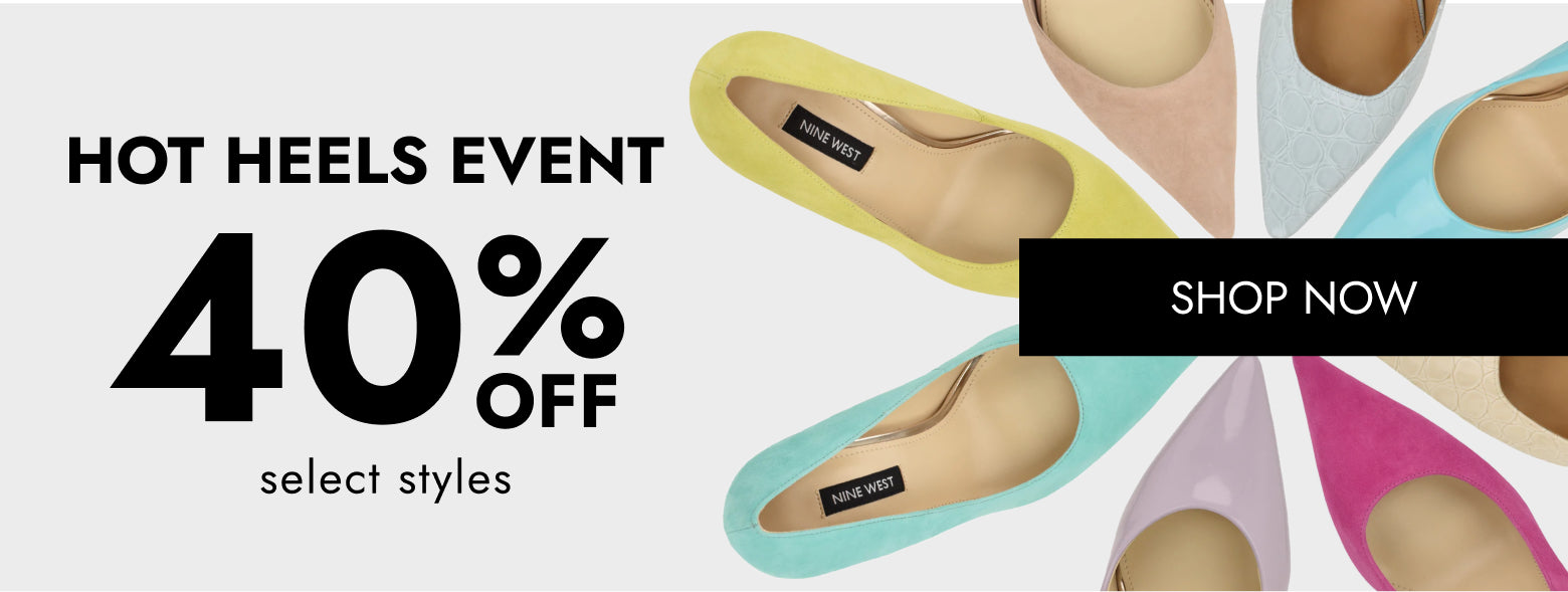 Promotional banner featuring Hot Heels Event 40% off select styles