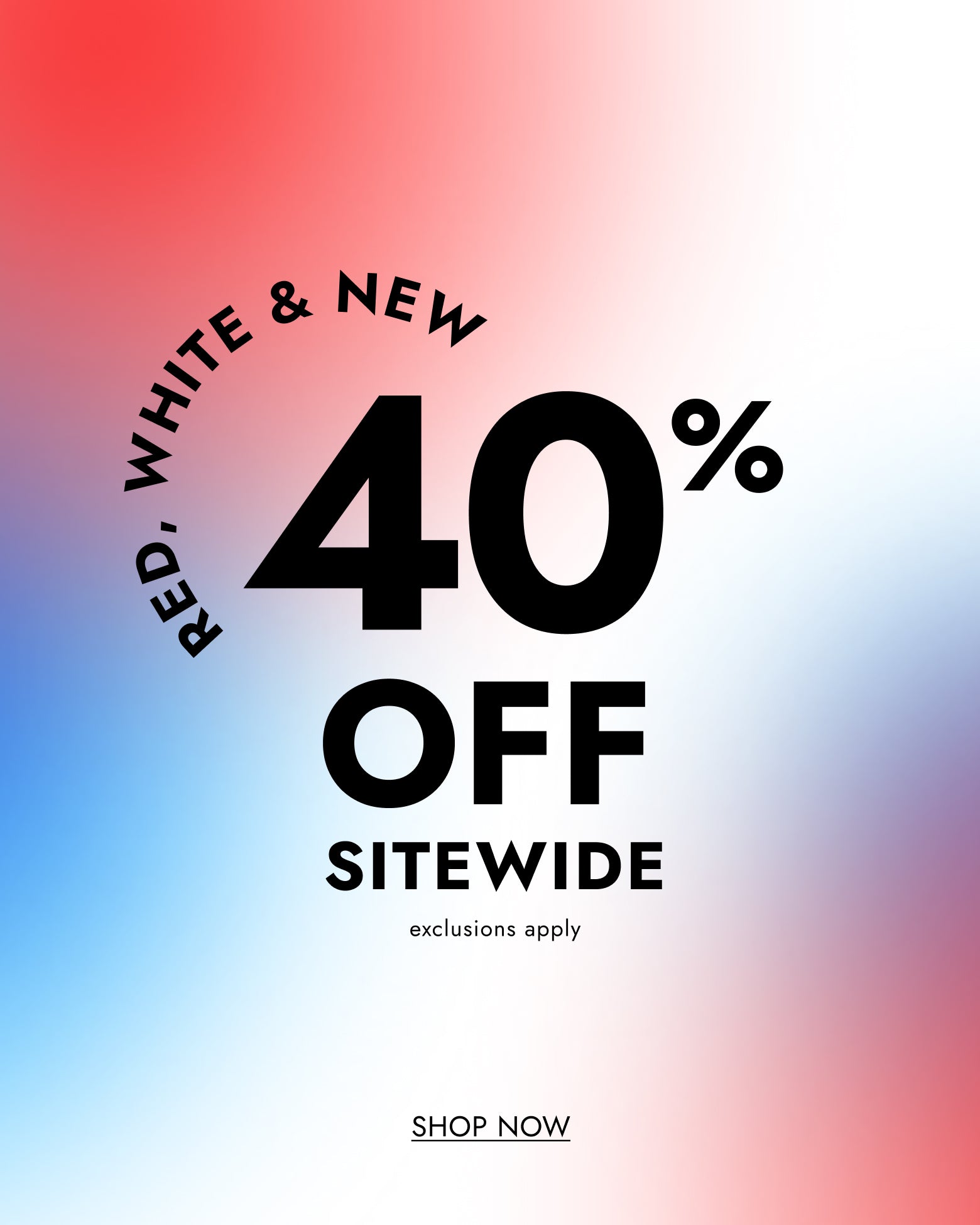 Promotional banner featuring 40% off sitewide