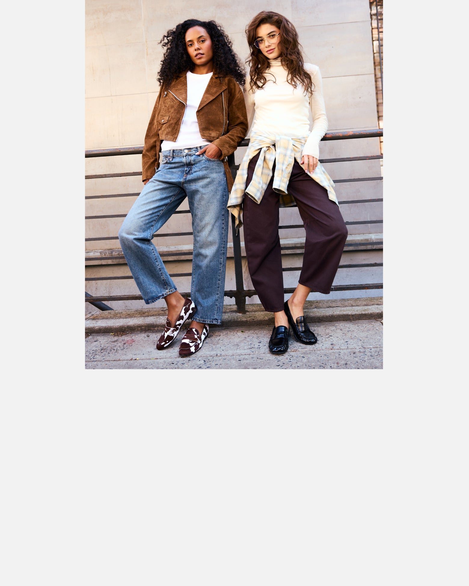 Editorial banner featuring models wearing loafers