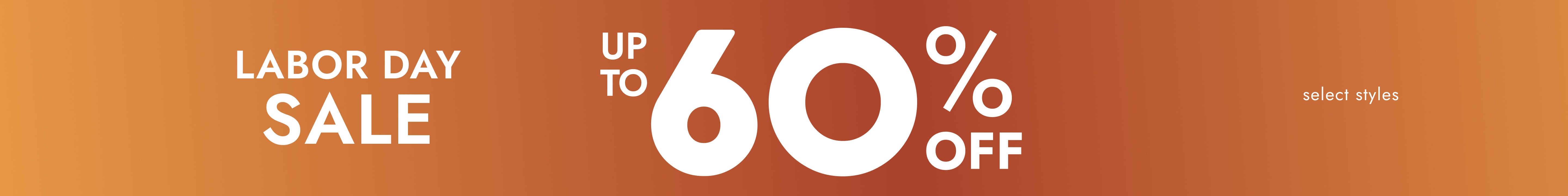A promotional banner with a warm orange gradient background and white text reading 'LABOR DAY SALE' and 'UP TO 60% OFF'.