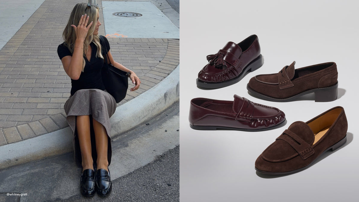 Editorial banner featuring model wearing loafers