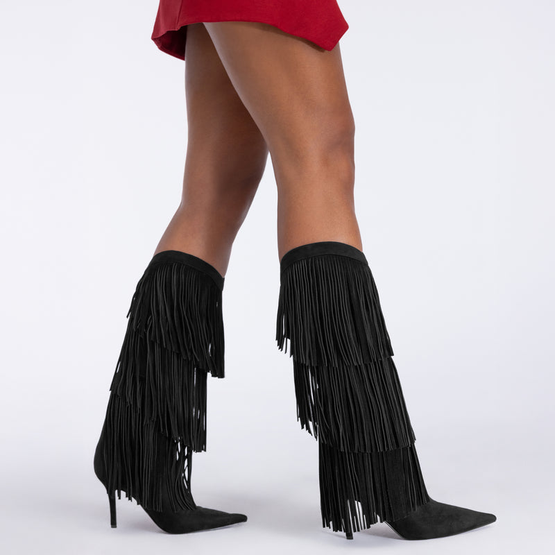Genviv Leather Fringe Boots