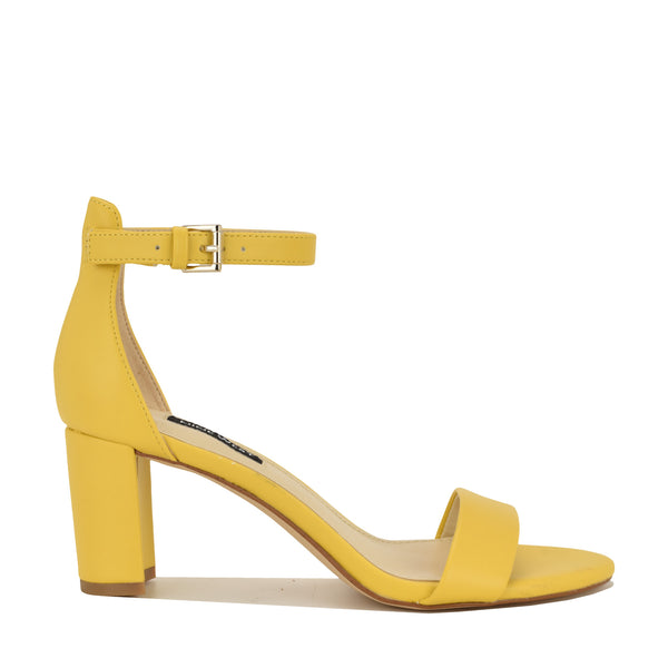 Women's Pruce Ankle Strap Block Heel Sandals - Yellow | Nine West