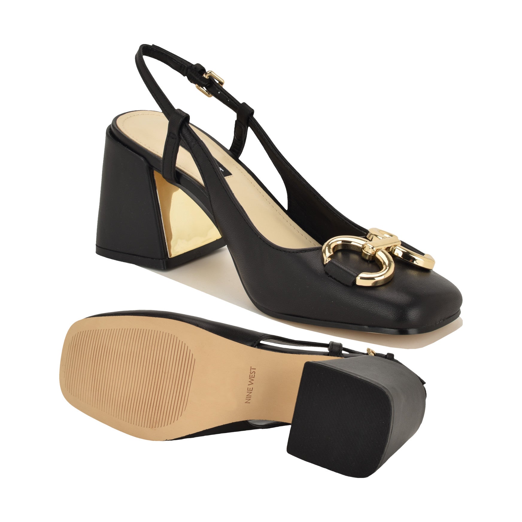 Cast Leather Block Heel Slingback Pumps