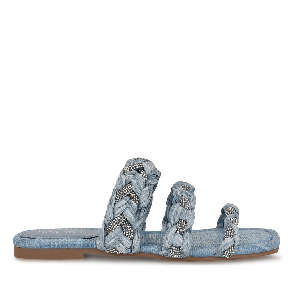 Women's Qazz Flat Slide Sandals - Blue Raffia | Nine West