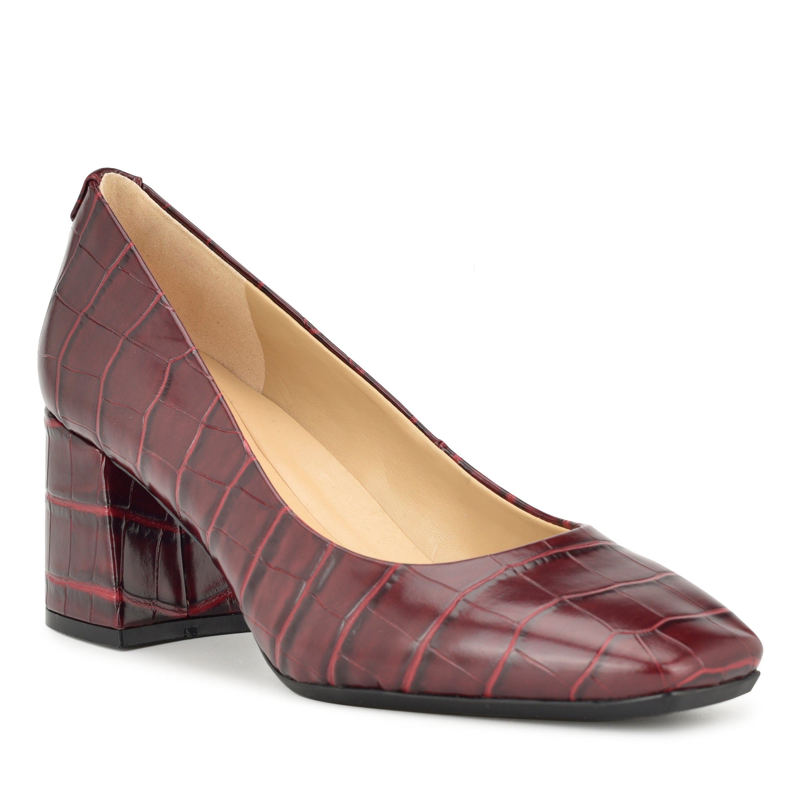 Burgundy block heel on sale pumps