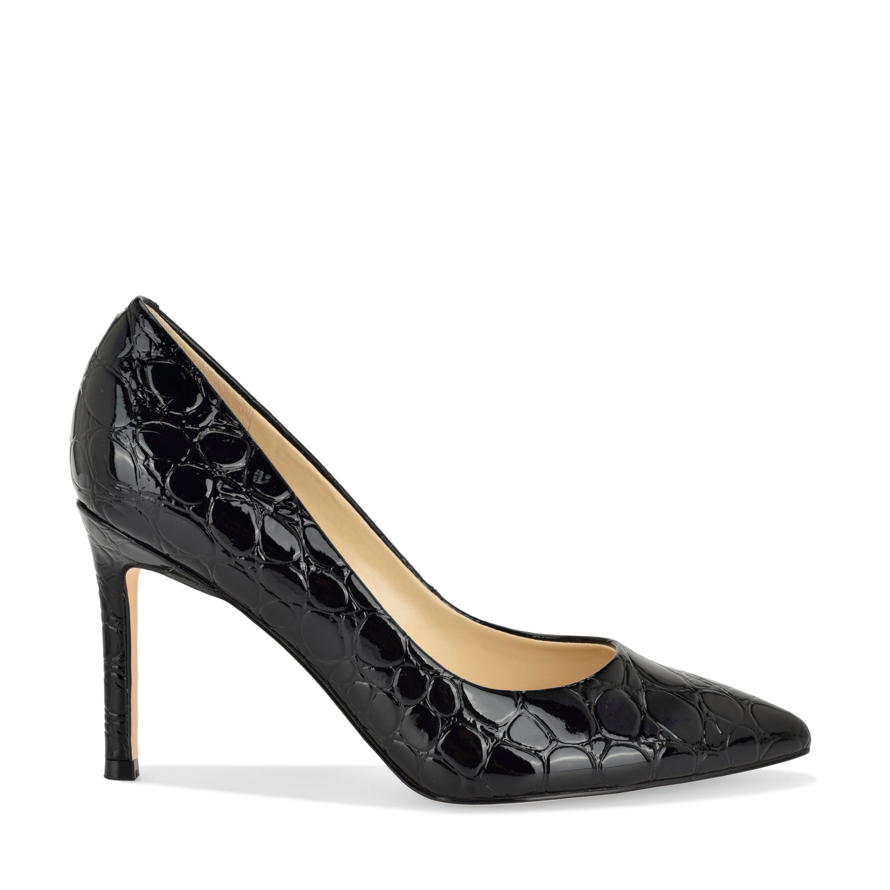 Women's Ezra Pointy Toe Pumps - Black Patent Embossed Croco | Nine