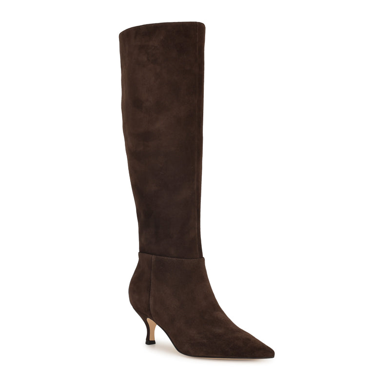 Somas Kitten Heel Wide Calf Leather Boots