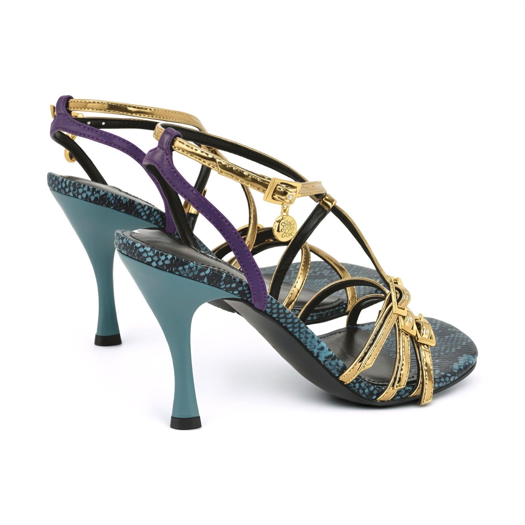 Women's Lavva Strappy Sandals - Gold/Blue Snake | Nine West