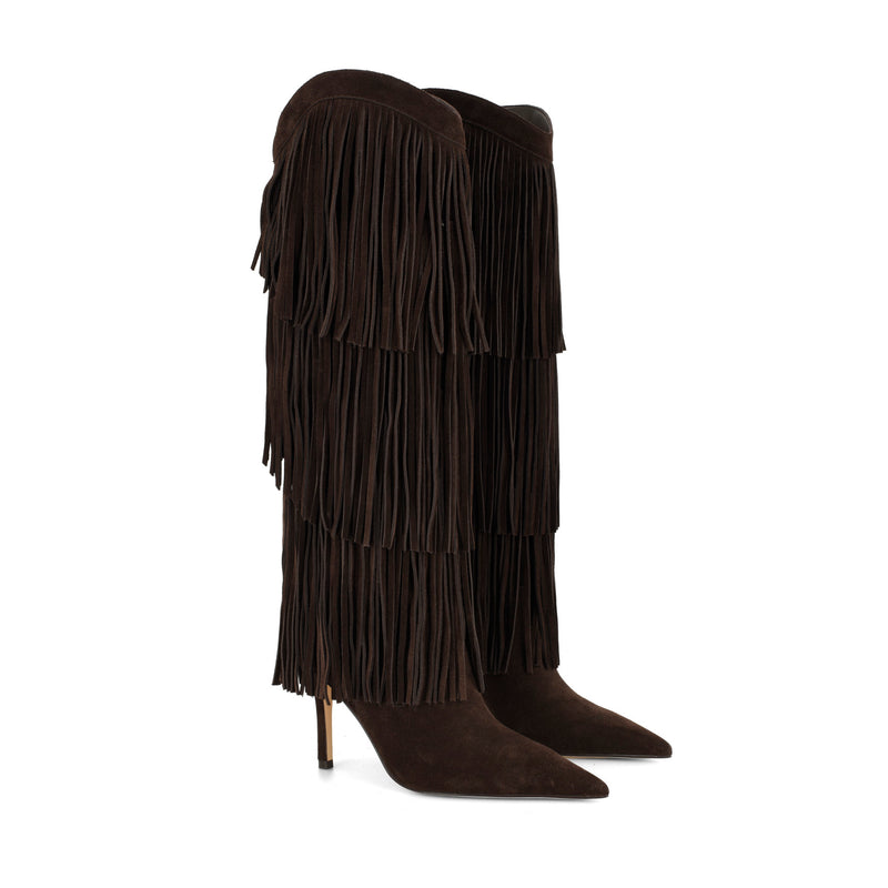 Genviv Leather Fringe Boots
