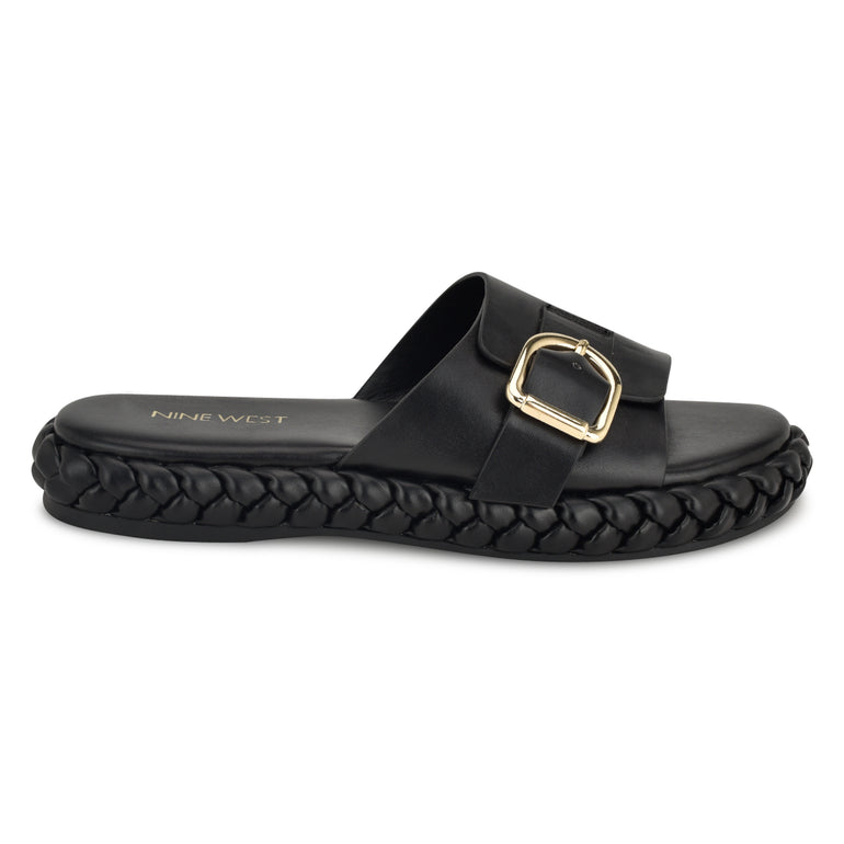 나인웨스트 NINEWEST Shantel Casual Woven Footbed Sandals,Black